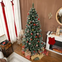 HOMCOM Brad de Crăciun Înalt de 210 cm pentru Interior cu 928 de Ramuri, Conuri și Fructe Roșii, Bază din Metal, Verde(m-10)