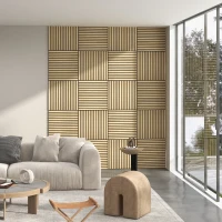 HOMCOM Akustikpaneel, Schallabsorption, DIY Lamellenwand, MDF & Polyester, einfache Installation, Eiche(m-2)