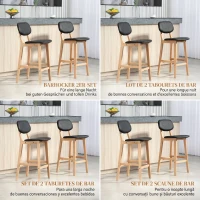 HOMCOM Set 2 Scaune de Bar cu spătar, tapițerie din piele ecologică și suport pentru picioare, 42x47x92cm, negru(m-4)
