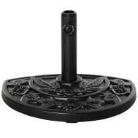 Outsunny Base para Sombrilla Semicircular Peso 9 kg Soporte Parasol de Jardín Apto para Mástil de 35mm/38mm/48mm Relleno de Cemento para Terraza Patio 50x32x32 cm Negro(m-12)