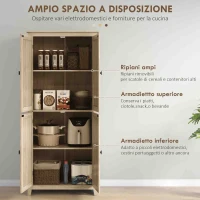 HOMCOM Mobile Cucina a 4 Ante con Mensole Regolabili e Base Rialzata in Legno 80x40x182cm(m-5)