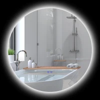 kleankin Oglindă Baie cu Lumini LED Reglabile, Comutatoare Touch și Design Anti-aburire, Ø70 cm(m-12)
