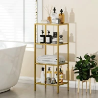 HOMCOM Raft cu 4 Niveluri Minimal din Metal și Sticlă Temperată, 40x30x96,5 cm, culoare Aurie(m-9)
