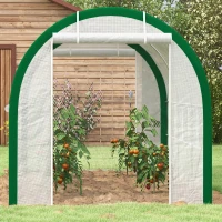 Outsunny Tunnel-Gewächshaus, Treibhaus, Reißverschlusstüren, Netzfenster, Metallrahmen, 3,5 x 2 x 2m, Weiß(m-8)