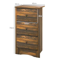 HOMCOM Noptieră cu 3 sertare în stil rustic din lemn, 40x30x74 cm, maro(m-3)