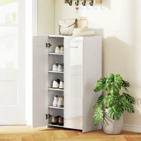 HOMCOM Meuble à chaussures 10 paires, armoire à chaussures à haute brillance 5 niveaux, étagères réglables, 55x36x108cm, blanc(m-2)