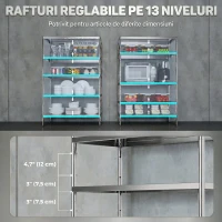 HOMCOM Raft de Bucătărie cu 5 Niveluri Reglabile pe 13 Înălțimi Diferite, din Oțel Inoxidabil, 91x40x139 cm, Argintiu(m-6)