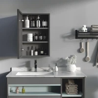 kleankin Spiegelschrank, 3 Regalfächer, weiche Scharniere, Stahlgehäuse, schwarz, 40 x 15 x 60 cm(m-10)