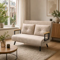 HOMCOM Slaapbank 2-zitsbank Fluweelbank, Slaapfunctie, incl. 2 kussens, Fluweel Optiek, Natuur + Beige + Zwart(m-8)