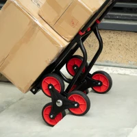 DURHAND Diable d'escalier pliable 120 kg 6 roues, diable demenagement en acier avec cordes télescopiques, 44x67x106,5cm, rouge(m-10)