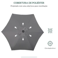 Outsunny Chapéu de Sol para Terraço Exterior com Cobertura Ventilada e Mastro Desmontável de Alumínio para Jardim e Pátio Cinzento Escuro(m-7)