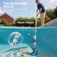 Outsunny Aspirator pentru Piscină Portabil Fără Fir, cu Perie, Ușor, cu Mâner Reglabil 63-150 cm pentru Piscine Mici, Spa, Iazuri(m-6)