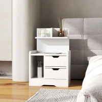 HOMCOM Nachttisch mit 2 Schubladen, offener Ablage, 40x30x60 cm, Weiß(m-10)