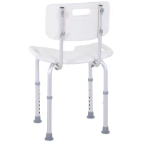 HOMCOM Scaun de Duș Reglabil pe 8 Niveluri cu Orificii de Drenaj, din Aluminiu și PE, 48x42x71-83,5 cm, Alb și Argintiu(m-8)