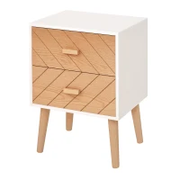 HOMCOM Nachttisch Nachtkommode Flurkommode mit Schubladen Holz weiß + natur 40 x 30 x 55,5 cm(m-10)