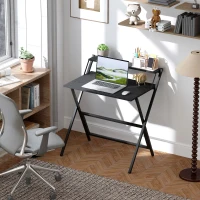 HOMCOM 81.5 cm Folding Computer Desk with Monitor Shelf - Black(m-2)