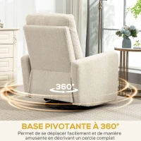 HOMCOM Fauteuil inclinable, fauteuil de relaxation avec repose-pieds, pivotant à 360° et basculant, 76 x 94 x 100 cm, beige(m-7)
