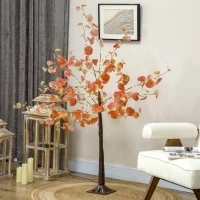 HOMCOM Árvore de Eucalipto Artificial 150 cm Árvore Artificial com 245 Luzes LED e Base Decoração Laranja e Marrom(m-10)
