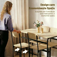 HOMCOM Set de Dining cu 5 Piese, Masă Dreptunghiulară și 4 Scaune, din Lemn și Metal, Negru și Lemn(m-4)