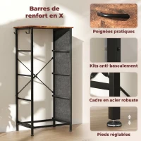 HOMCOM Commode 4 tiroirs en tissu, meuble de rangement avec 4 poches, 2 crochets, structure en acier, 45 x 30 x 94,5 cm, marron(m-7)