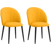 HOMCOM Set 2 Scaune de Bucătărie, Design Nordic, din Metal și Țesătură cu Aspect Catifea, 52x54x79 cm, Galben și Negru,(m-1)