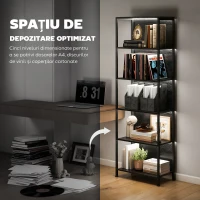 HOMCOM Bibliotecă Industrială cu 5 Rafturi și Iluminare LED, din Metal și Lemn, 60x30x179 cm, Negru(m-5)