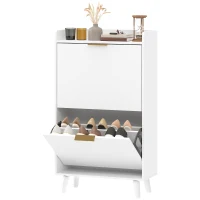HOMCOM Meuble à chaussures 12 paires, armoire à chaussures étroite avec 2 tiroirs rabattables, étagères réglables, blanc(m-13)