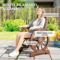 Outsunny Sedia da Giardino in Legno a Doghe con Schienale Inclinato e Braccioli, 66x55x90 cm, color Legno Carbonizzato(m-6)