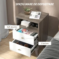 HOMCOM Set de 2 noptiere moderne pentru dormitor cu 2 sertare și spațiu deschis, 40x34x64cm, gri(m-4)