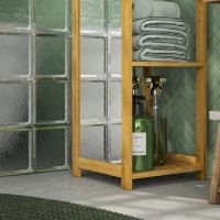 HOMCOM Etajeră de baie cu oglindă și 6 rafturi, dulap cu oglindă din bambus, 35x35x168cm, culoare lemn(m-9)