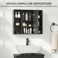 HOMCOM Dulap cu Oglindă pentru Baie, 3 Rafturi Laterale, Raft Reglabil, MDF și PAL, 60x14,5x49,4 cm, Negru și Lemn Natur(m-4)