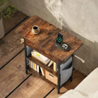HOMCOM Table d'appoint bout de canapé avec station de charge et sac de rangement, 60 x 29,8 x 58,5 cm, brun rustique(m-7)