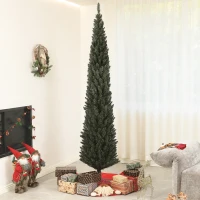HOMCOM Brad de Crăciun Slim Înalt de 225 cm Economisitor de Spațiu cu 538 Ramuri cu Bază din Oțel pentru Interior, Verde(m-10)