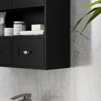 kleankin Armário de Parede para Casa de Banho com 2 Portas Prateleira Aberta e 2 Gavetas Estilo Moderno 50,8x17,8x66 cm Preto(m-9)