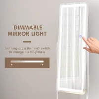 HOMCOM Free Standing Dressing Mirror with LED Lights, Full Length Mirror with 3 Temperature Colours and Storage Shelf(m-4)