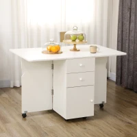 HOMCOM Tavolo da Cucina a Ribalta con 2 Cassetti e Armadietto ad Ante, in Truciolato, 120x80x75 cm, Bianco(m-10)