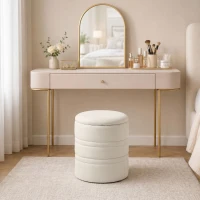HOMCOM Pouf de Rangement en Chenille avec Couvercle, Tabouret Rond pour Salon et Chambre, Beige(m-8)