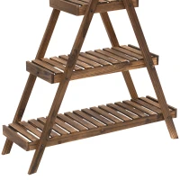 Outsunny Scaffale Porta Vasi a Piramide, Piedistallo per Piante/Fiori, con 3 Ripiani, 86x28x100cm Marrone(m-10)