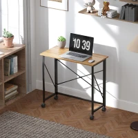 HOMCOM Klappbarer Schreibtisch mit Rädern, platzsparend, Stahl, MDF, Eiche(m-10)
