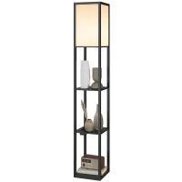 HOMCOM Lampada da Terra con Ripiani, Luce Regolabile, Interruttore a Pedale e Porte USB, Nero(m-11)