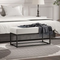 HOMCOM Panca da Ingresso Moderno in Acciaio, Spugna e Tessuto Vellutato con Piedini Regolabili, 94x42x44 cm, Crema(m-9)