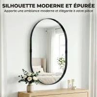 HOMCOM Miroir mural, miroir décoratif 60 x 90 cm en verre trempé et cadre en aluminium, pour chambre, salon, couloir, noir(m-6)