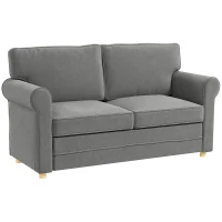 HOMCOM 2-Sitzer-Sofa, Kompakte Wohnzimmercouch, Stoff in Leinenoptik, weiche Sitzkissen, Stahlrahmen, Dunkelgrau(m-1)