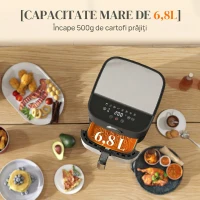Frigider cu Aer HOMCOM de 8L, 1700W cu 8 Programe și Circulație de Aer Cald la 360°, Display LED, Negru(m-4)