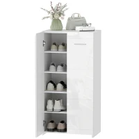 HOMCOM Meuble à chaussures 10 paires, armoire à chaussures à haute brillance 5 niveaux, étagères réglables, 55x36x108cm, blanc(m-12)