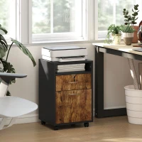HOMCOM Mobile per Ufficio con Ripiano Aperto, Cassetto con Serratura e Armadietto, 40x35x60 cm, Marrone(m-10)