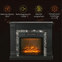 HOMCOM Semineu Electric care se Amplaseaza pe Podea cu Temporizator, Flacara Realista si Temperatura Reglabila, din Metal, ABS si PAL, 80x21.6x67.8 cm, Negru(m-7)