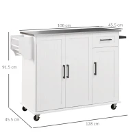 HOMCOM Insulă de Bucătărie cu Sertar, Dulap și 2 Rafturi Deschise, din MDF și Oțel Inoxidabil, 128x45,5x91,5 cm(m-3)