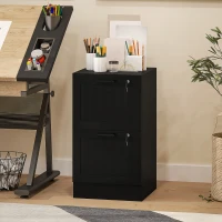 HOMCOM Caisson bureau, meuble rangement bois 2 tiroirs et serrure, barres de suspension réglables, 40 x 40 x 71 cm, noir(m-10)