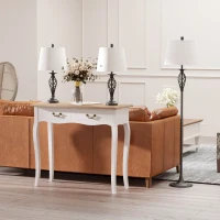 HOMCOM Juego de 2 Lámparas de Mesa y Lámpara de Pie con Pantalla de Tela E27 Máx. 40W Ø38x158 cm y Ø30x62 cm Blanco(m-10)
